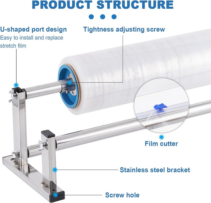 Consfly Manual Stretch Film Dispenser Wrapping Machine, 21.6 Inch Stainless Steel Table Stretch Film Packing Machine w/ 4pcs Film Slide Cutter - Image 2